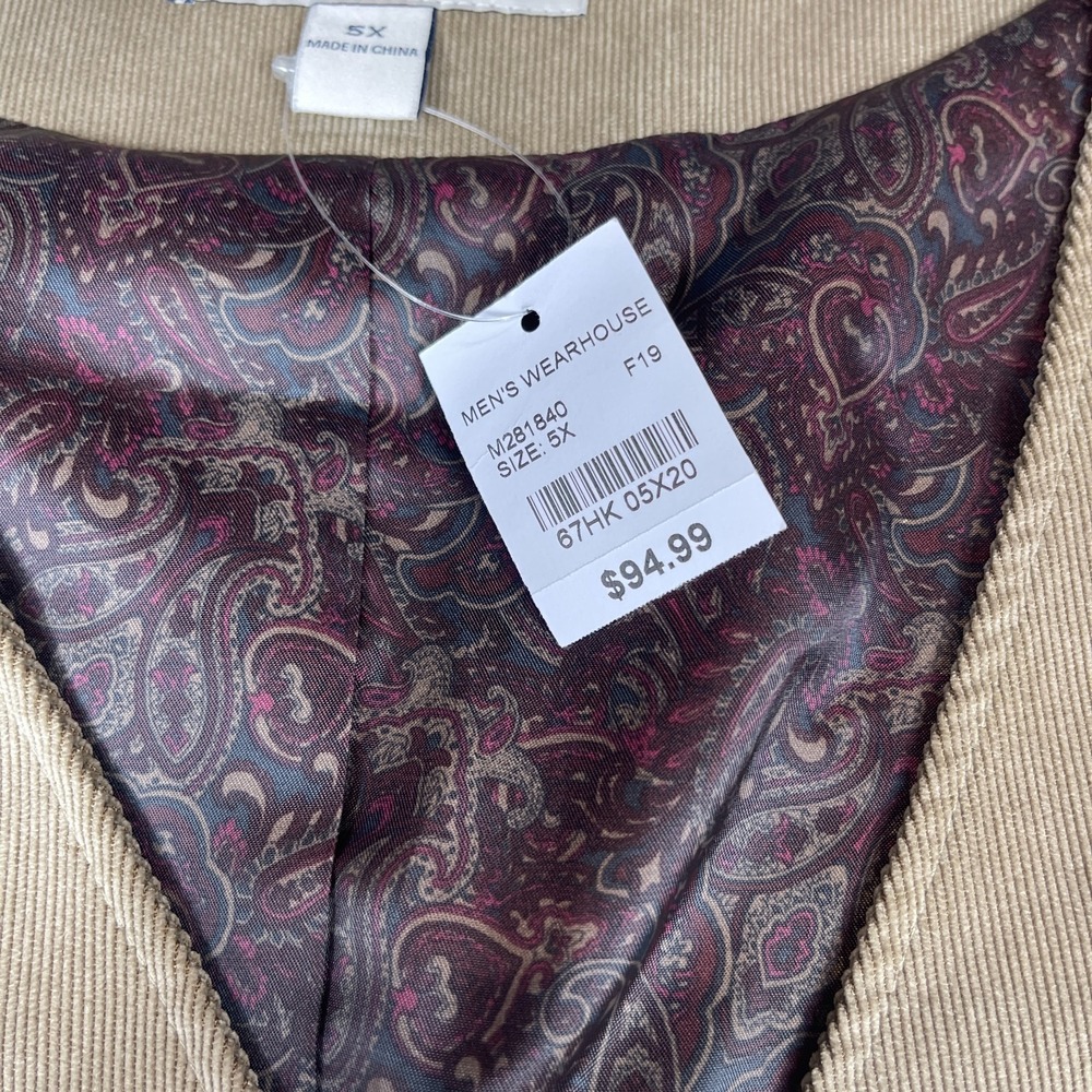Joseph Abboud Vest Men 5XL Beige Paisley Lined Corduroy Pockets Dad Classic NEW - Picture 10 of 16